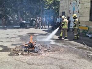 رزمایش اطفای حریق در میدان میوه و تره‌بار «معلم» برگزار شد